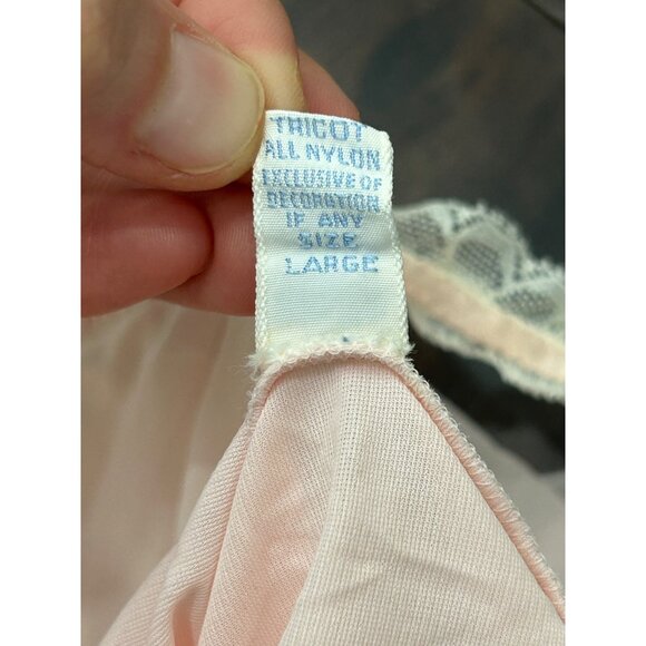 Vintage Vanity Fair Pink Nylon Tricot Slip Dress Baby Doll Floral Lace NIghtgown - Picture 6 of 8